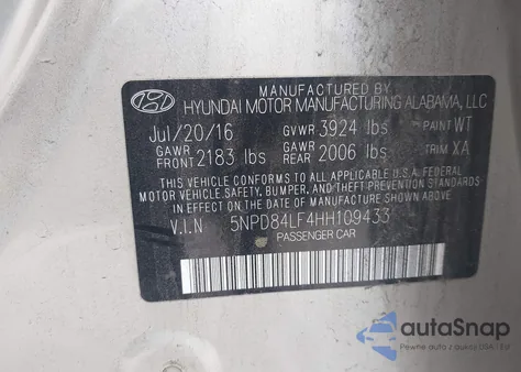 2017 Hyundai Elantra Se from USA, damaged, VIN 5NPD84LF4HH109433